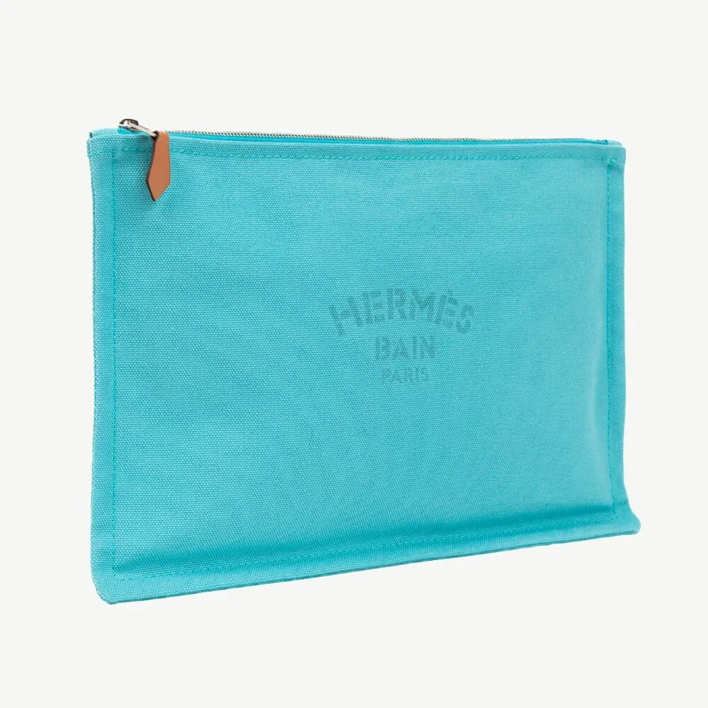 Hermes Flat Yachting GM Blue Logo Toile Pouch - Picture 2 of 11